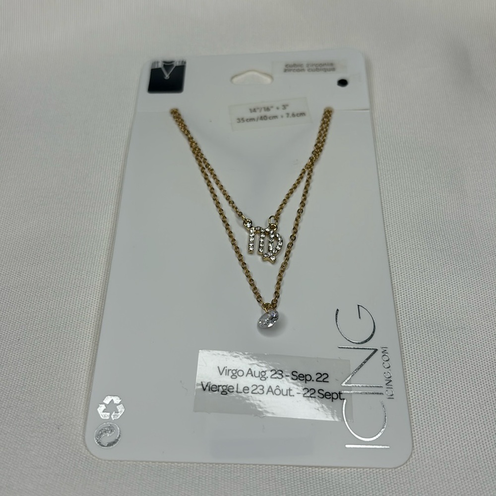 Icing Cubic Zirconia Zodiac Virgo Multi Strand Necklace Gold